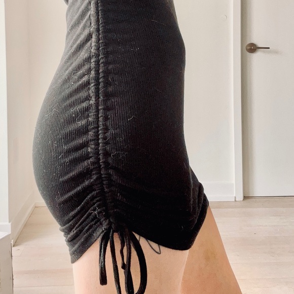 Steve Madden Mini Bodycon Small Black Cinch-Tie Long-sleeved Dress - Picture 7 of 11